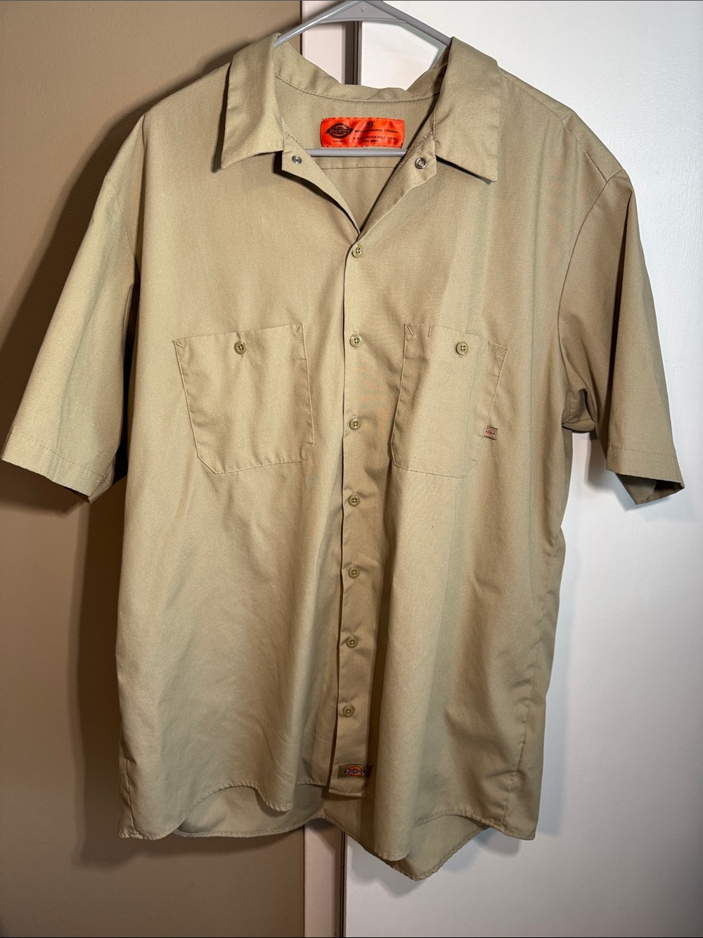 Dickies Men's 2XT Tan Industrial Short Sleeve Work Shirt – Durable Utility Wear